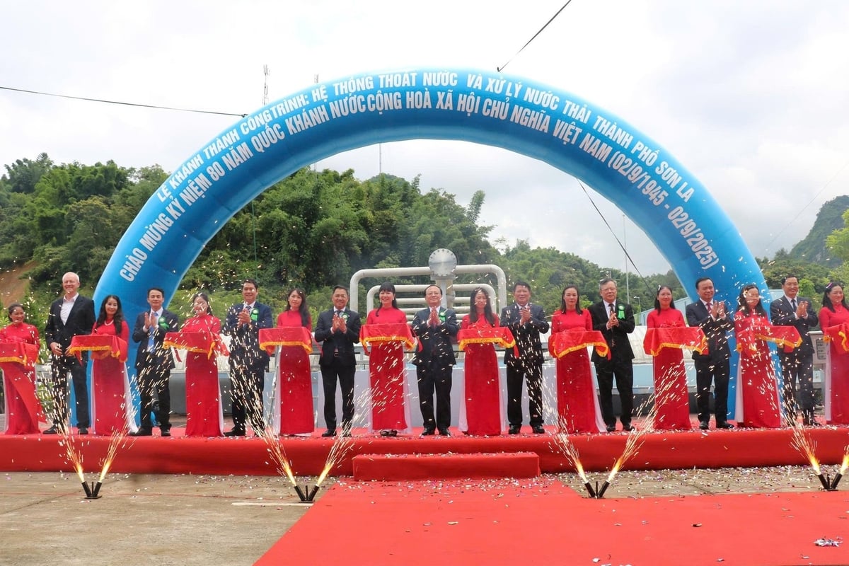 Các lãnh đạo tỉnh cắt băng khánh thành đưa nhà máy chính thức vào hoạt đông ngày 19/8. Ảnh: Đức Bình.