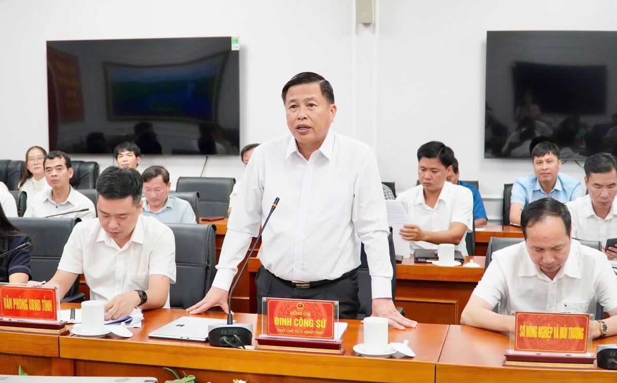 Ông Đinh Công Sứ đề nghị Bộ tiếp tục quan tâm tháo gỡ khó khăn cho tỉnh trong công tác quản lý nhà nước về nông nghiệp và môi trường, đặc biệt là những vấn đề liên quan đến đất đai và môi trường. Ảnh: Khánh Trang.