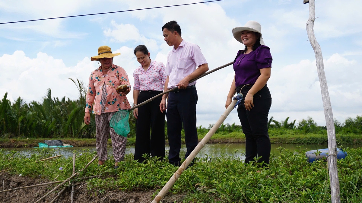 Chị Ánh Nguyên (thứ 2 từ trái sang) cùng Ngân hàng Chính sách xã hội thăm hỏi chị em hội viên. Ảnh: Trần Trung. Chị Ánh Nguyên (thứ 2 từ trái sang) cùng Ngân hàng Chính sách xã hội thăm hỏi chị em hội viên. Ảnh: Trần Trung.