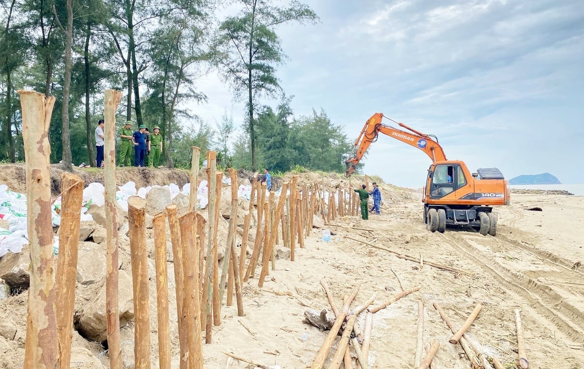 Đồng thời sử dụng cọc gỗ cao hơn 2m để củng cố kè đá. Đồng thời sử dụng cọc gỗ cao hơn 2m để củng cố kè đá.