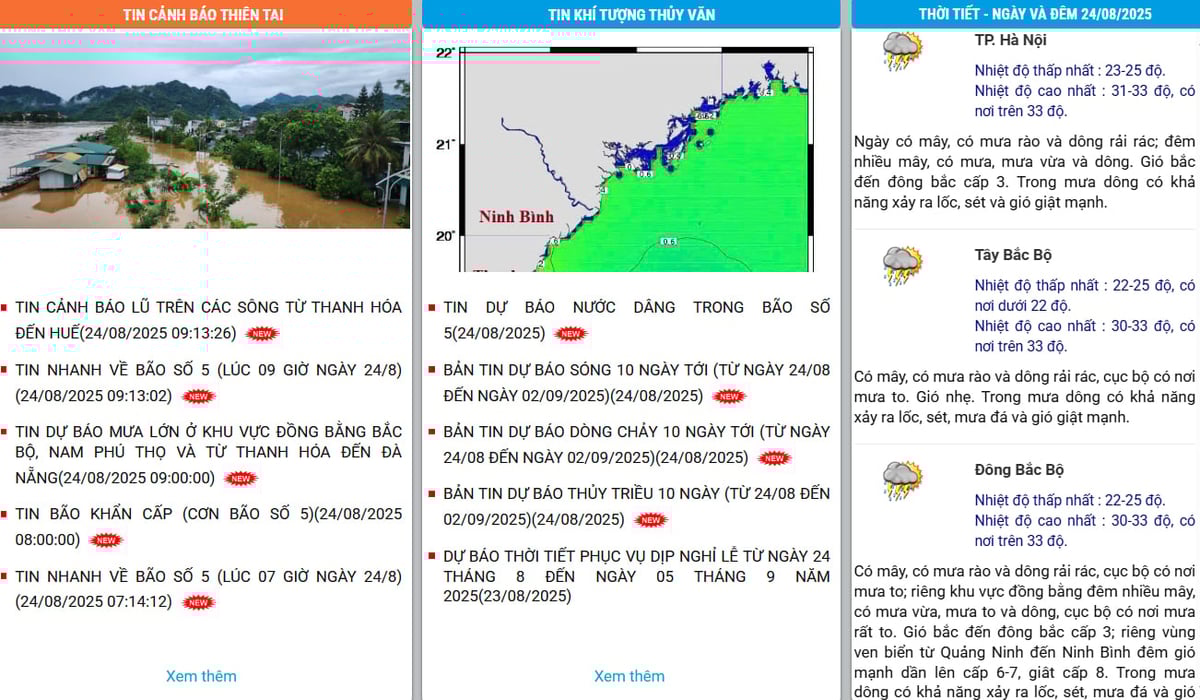 Các bản tin được cập nhật liên tục, hàng ngày trên trang web của Trung tâm Dự báo khí tượng thủy văn quốc gia. Ảnh: Trung Nguyên. Các bản tin được cập nhật liên tục, hàng ngày trên trang web của Trung tâm Dự báo khí tượng thủy văn quốc gia. Ảnh: Trung Nguyên.