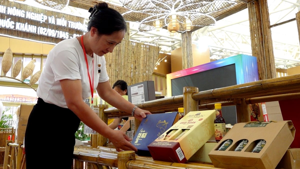 Nhiều sản phẩm OCOP hiện diện tại không gian triển lãm. Ảnh: Thanh Thủy.` Nhiều sản phẩm OCOP hiện diện tại không gian triển lãm. Ảnh: Thanh Thủy.`