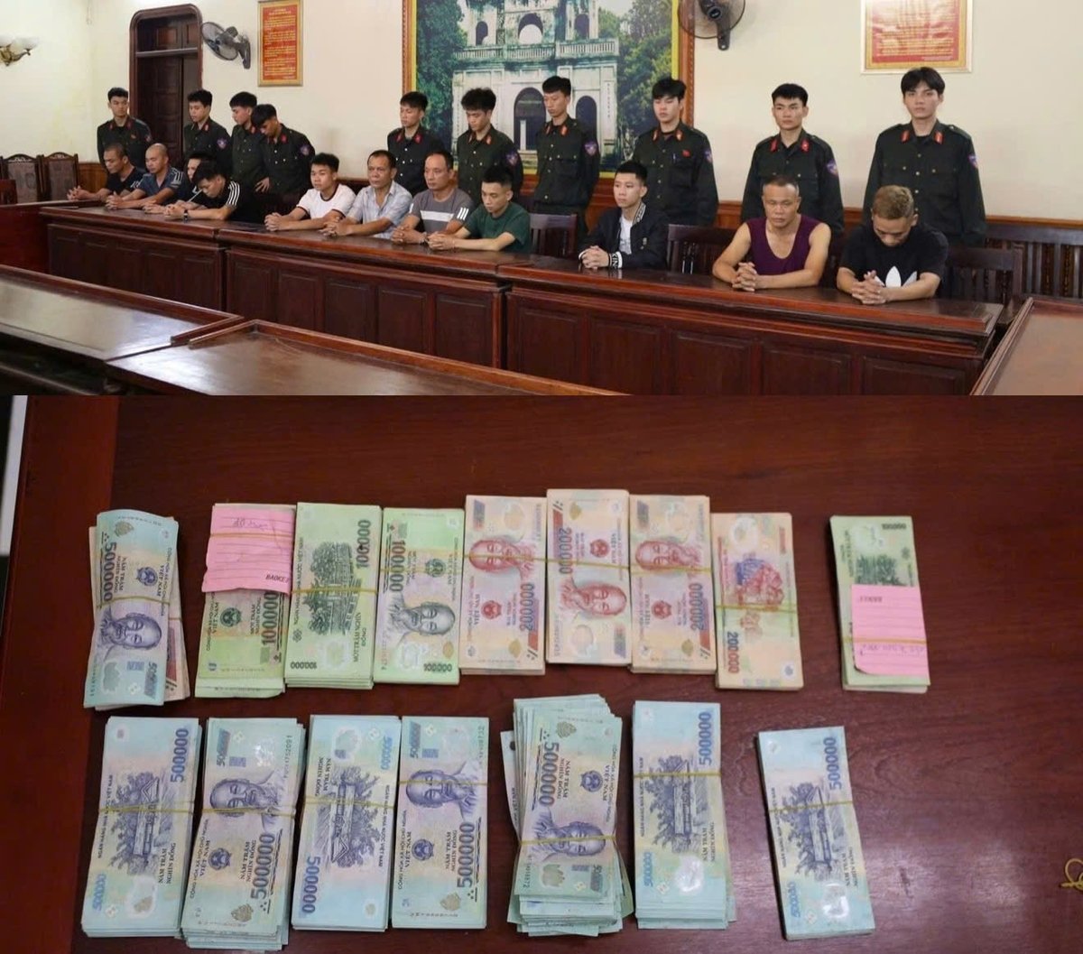Các đối tượng cùng tang vật. Ảnh: Công an tỉnh Hưng Yên. Các đối tượng cùng tang vật. Ảnh: Công an tỉnh Hưng Yên.