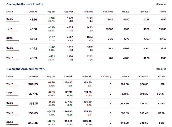 Latest Arabica and Robusta prices on August 26, 2025