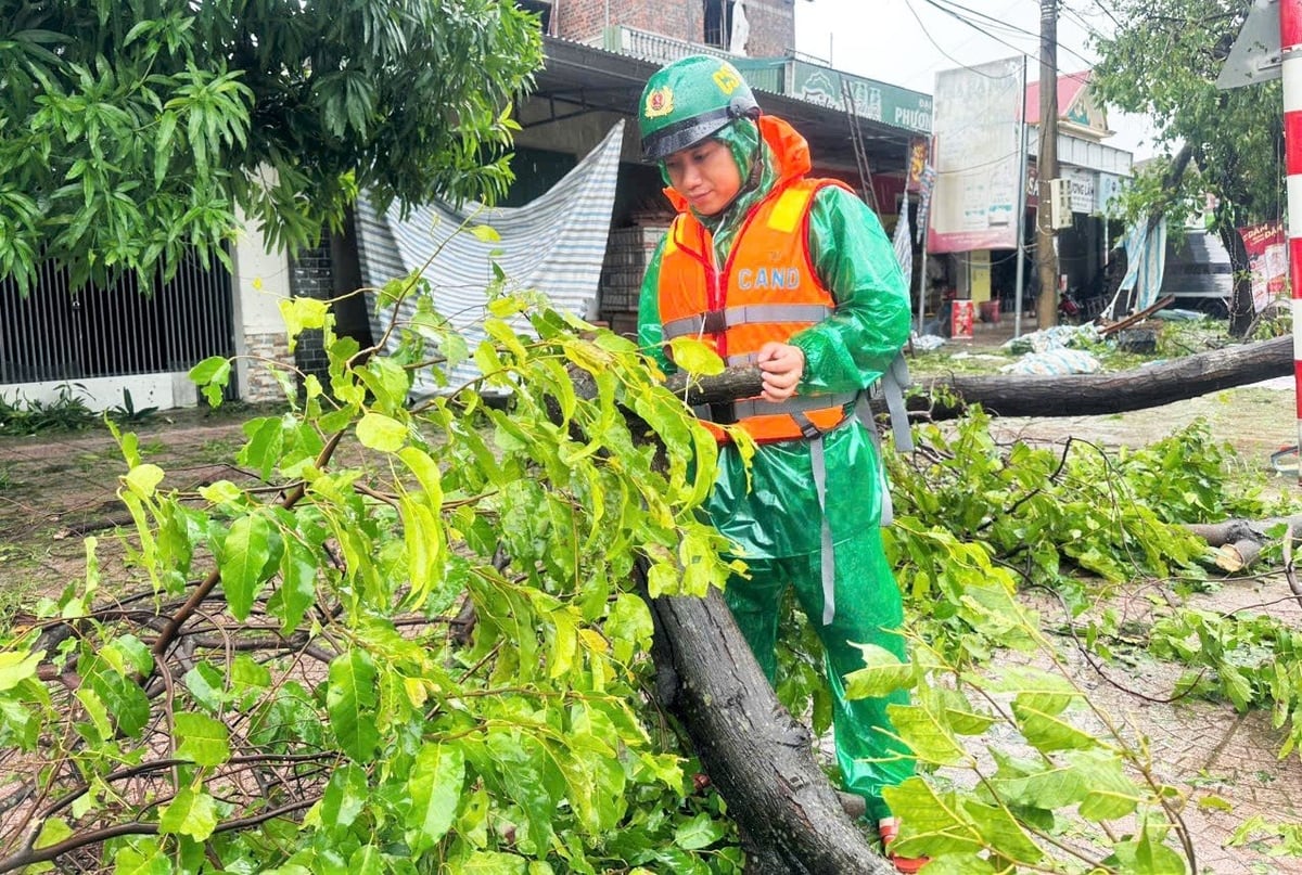 Chiến sỹ công an phường Trần Phú tham gia phát dọn cây đổ tại đường Ngô Quyền. Chiến sỹ công an phường Trần Phú tham gia phát dọn cây đổ tại đường Ngô Quyền.