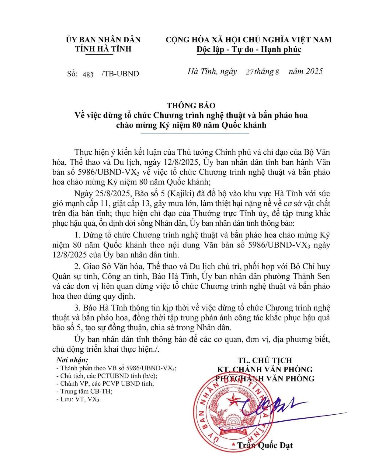 Văn bản của UBND tỉnh Hà Tĩnh. Ảnh: Thanh Nga. Văn bản của UBND tỉnh Hà Tĩnh. Ảnh: Thanh Nga.