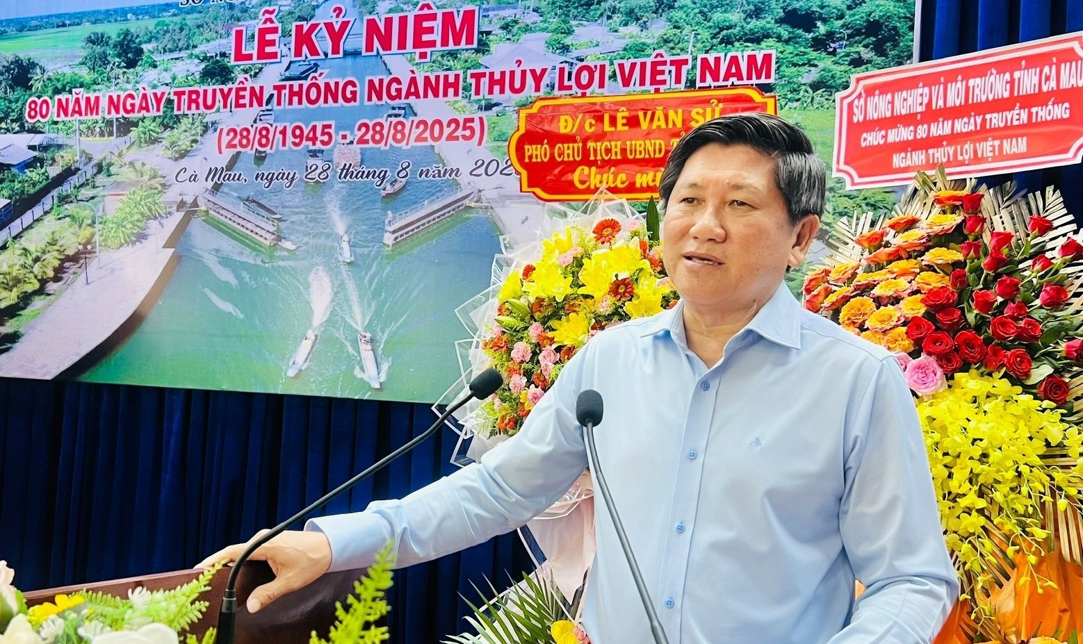 Ông Lê Văn Sử, Phó Chủ tịch UBND tỉnh Cà Mau phát biểu tại buổi lễ. Ảnh: Trọng Linh.