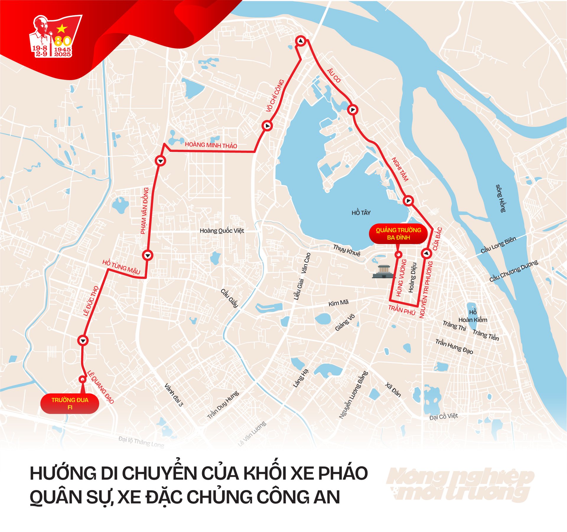 Tuyến số 2: Rẽ trái đi theo hướng Trần Phú - Nguyễn Tri Phương - Cửa Bắc - Yên Phụ - Nghi Tàm - Âu Cơ - Võ Chí Công - Hoàng Minh Thảo - Phạm Văn Đồng - Hồ Tùng Mậu - Lê Đức Thọ - Lê Quang Đạo, kết thúc tại trường đua F1. Tuyến số 2: Rẽ trái đi theo hướng Trần Phú - Nguyễn Tri Phương - Cửa Bắc - Yên Phụ - Nghi Tàm - Âu Cơ - Võ Chí Công - Hoàng Minh Thảo - Phạm Văn Đồng - Hồ Tùng Mậu - Lê Đức Thọ - Lê Quang Đạo, kết thúc tại trường đua F1.