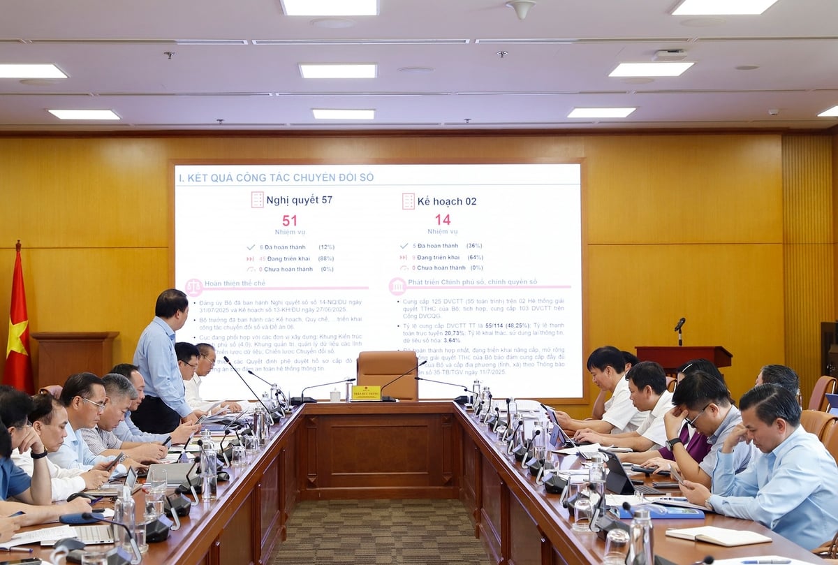 Cục trưởng Cục Chuyển đổi số Lê Phú Hà báo cáo tại cuộc họp. Ảnh: Khương Trung. Cục trưởng Cục Chuyển đổi số Lê Phú Hà báo cáo tại cuộc họp. Ảnh: Khương Trung.