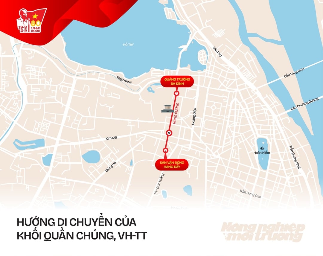 Khối quần chúng, Văn hóa - Thể thao: Đi thẳng qua lễ đài, kết thúc tại Sân vận động Hàng Đẫy (xe mô hình rẽ Nguyễn Thái Học - Trịnh Hoài Đức). Khối quần chúng, Văn hóa - Thể thao: Đi thẳng qua lễ đài, kết thúc tại Sân vận động Hàng Đẫy (xe mô hình rẽ Nguyễn Thái Học - Trịnh Hoài Đức).