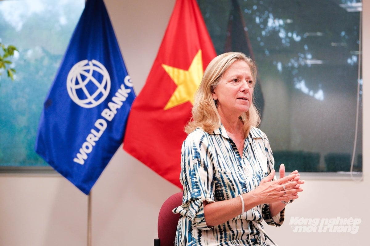 Bà Mariam J.Sherman - Giám đốc Ngân hàng Thế giới (WB) tại Việt Nam, Campuchia và Lào trả lời phỏng vấn báo chí nhân dịp kỷ niệm 80 năm Quốc khánh 2/9. Ảnh: Quỳnh Chi.