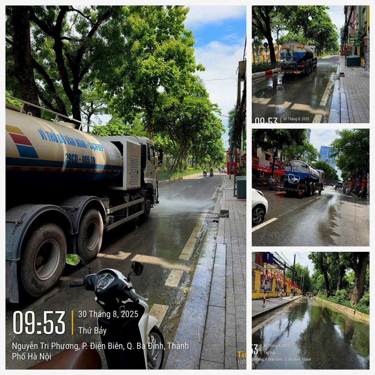 Xe rửa đường sau quét hút. Ảnh: Quang Trung. Xe rửa đường sau quét hút. Ảnh: Quang Trung.