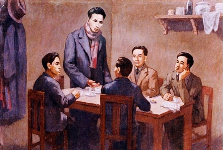 Lãnh tụ Nguyễn Ái Quốc tại Hội nghị hợp nhất các tổ chức cộng sản và đi đến quyết định thành lập Đảng Cộng sản Việt Nam. Ảnh phục chế.