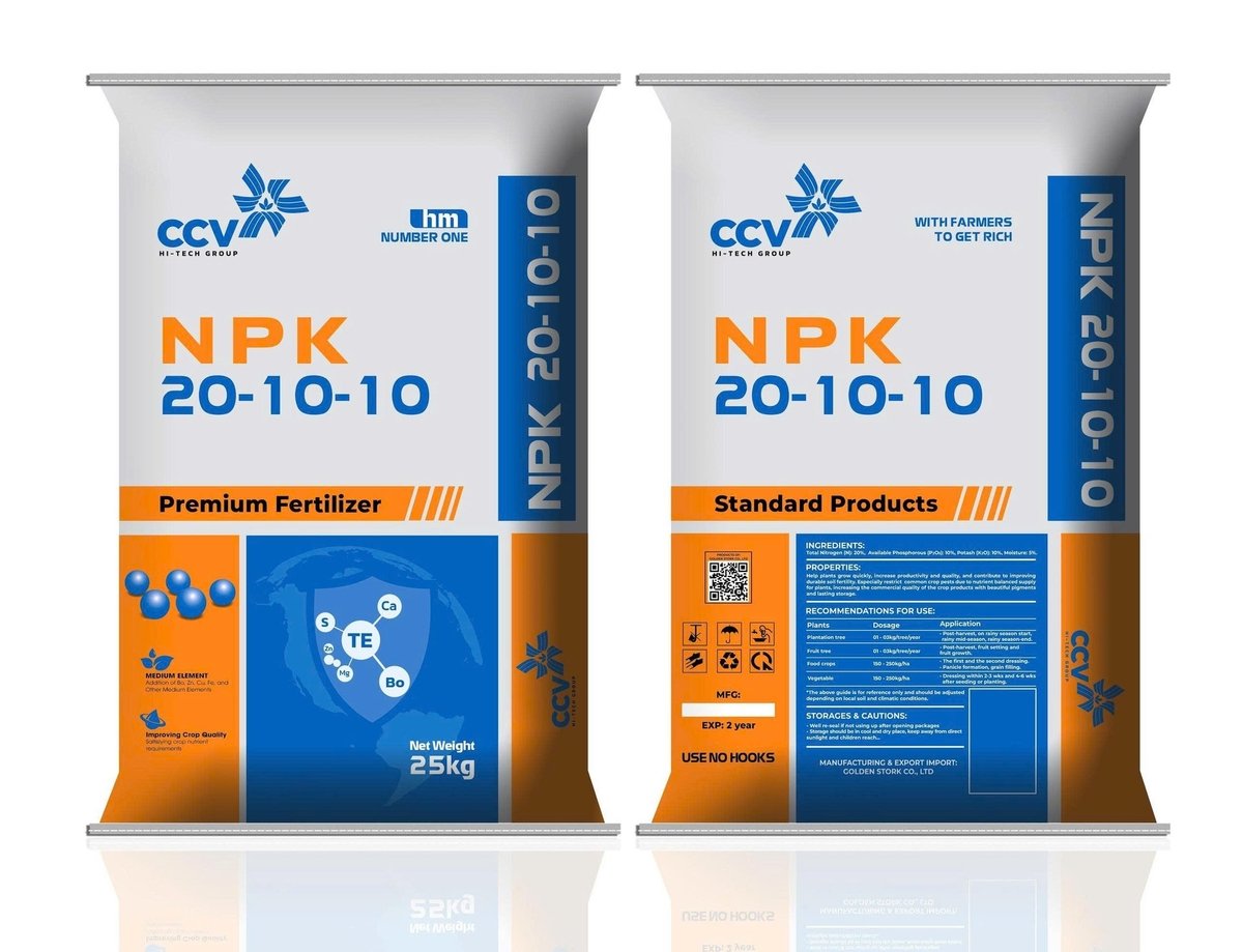 Phân bón hỗn hợp NPK Con Cò Vàng 20-10-10 của Công ty TNHH Con Cò Vàng. Ảnh: Đức Trung. Phân bón hỗn hợp NPK Con Cò Vàng 20-10-10 của Công ty TNHH Con Cò Vàng. Ảnh: Đức Trung.