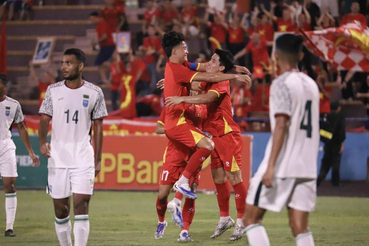 U23 Việt Nam ăn mừng bàn mở tỷ số trước U23 Bangladesh. Ảnh:VFF. U23 Việt Nam ăn mừng bàn mở tỷ số trước U23 Bangladesh. Ảnh:VFF.