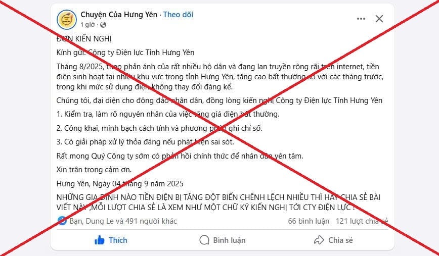 Ảnh copy lan truyền trên mạng gửi Điện lực Hưng Yên. Ảnh: EVN. Ảnh copy lan truyền trên mạng gửi Điện lực Hưng Yên. Ảnh: EVN.
