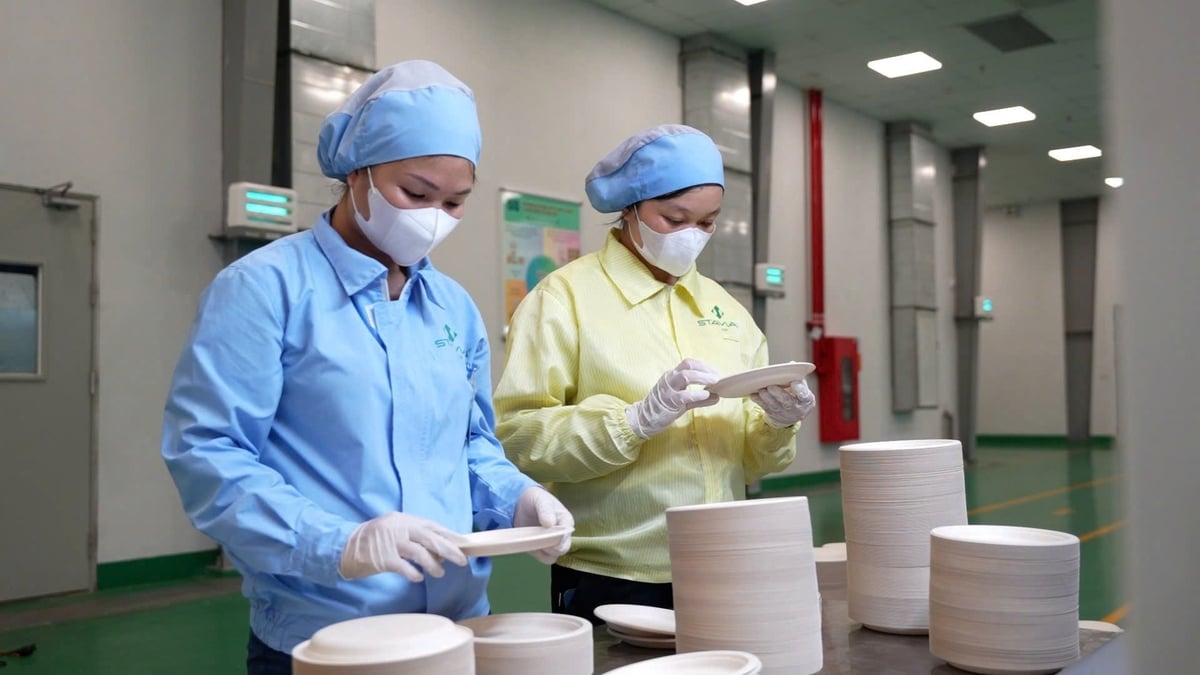 Sản phẩm hộp/khay/ đĩa thân thiện với môi trường, được làm hoàn toàn từ bột bã mía, bột tre, bột gỗ, có khả năng phân huỷ sinh học trong vòng 45 ngày và phân huỷ hoàn toàn sau 4 tháng ở điều kiện thích hợp. Ảnh: C.H. Sản phẩm hộp/khay/ đĩa thân thiện với môi trường, được làm hoàn toàn từ bột bã mía, bột tre, bột gỗ, có khả năng phân huỷ sinh học trong vòng 45 ngày và phân huỷ hoàn toàn sau 4 tháng ở điều kiện thích hợp. Ảnh: C.H.