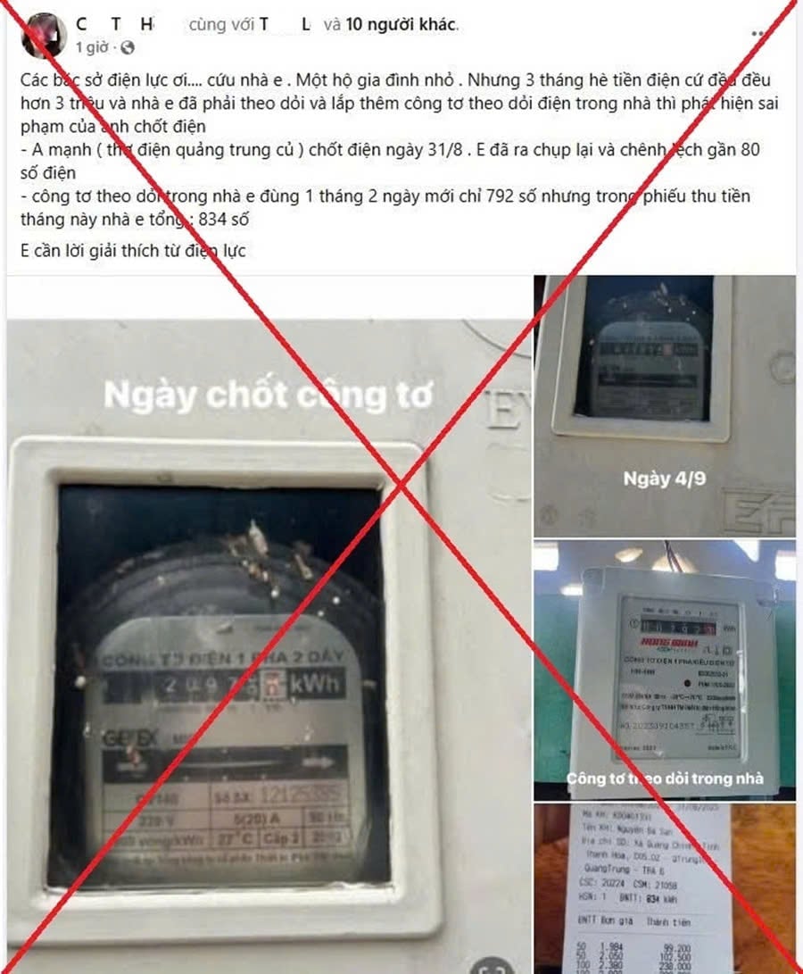 Nội dung đăng trên Facebook cá nhân C.T.H sáng ngày 0492025 gây ảnh hưởng lớn đến uy tín của ngành điện. Ảnh: EVN. Nội dung đăng trên Facebook cá nhân C.T.H sáng ngày 0492025 gây ảnh hưởng lớn đến uy tín của ngành điện. Ảnh: EVN.