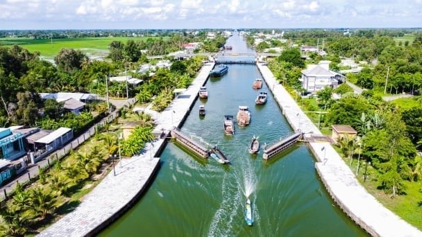 The Ninh Quoi lock is an irrigation structure with the largest lock in Vietnam. Photo: DT.