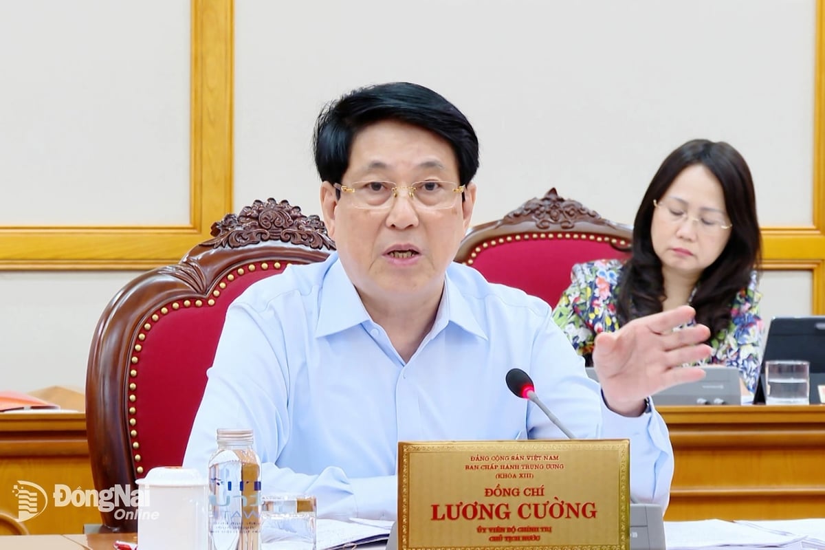 Chủ tịch nước Lương Cường phát biểu kết luận buổi làm việc. Ảnh: Báo Đồng Nai.