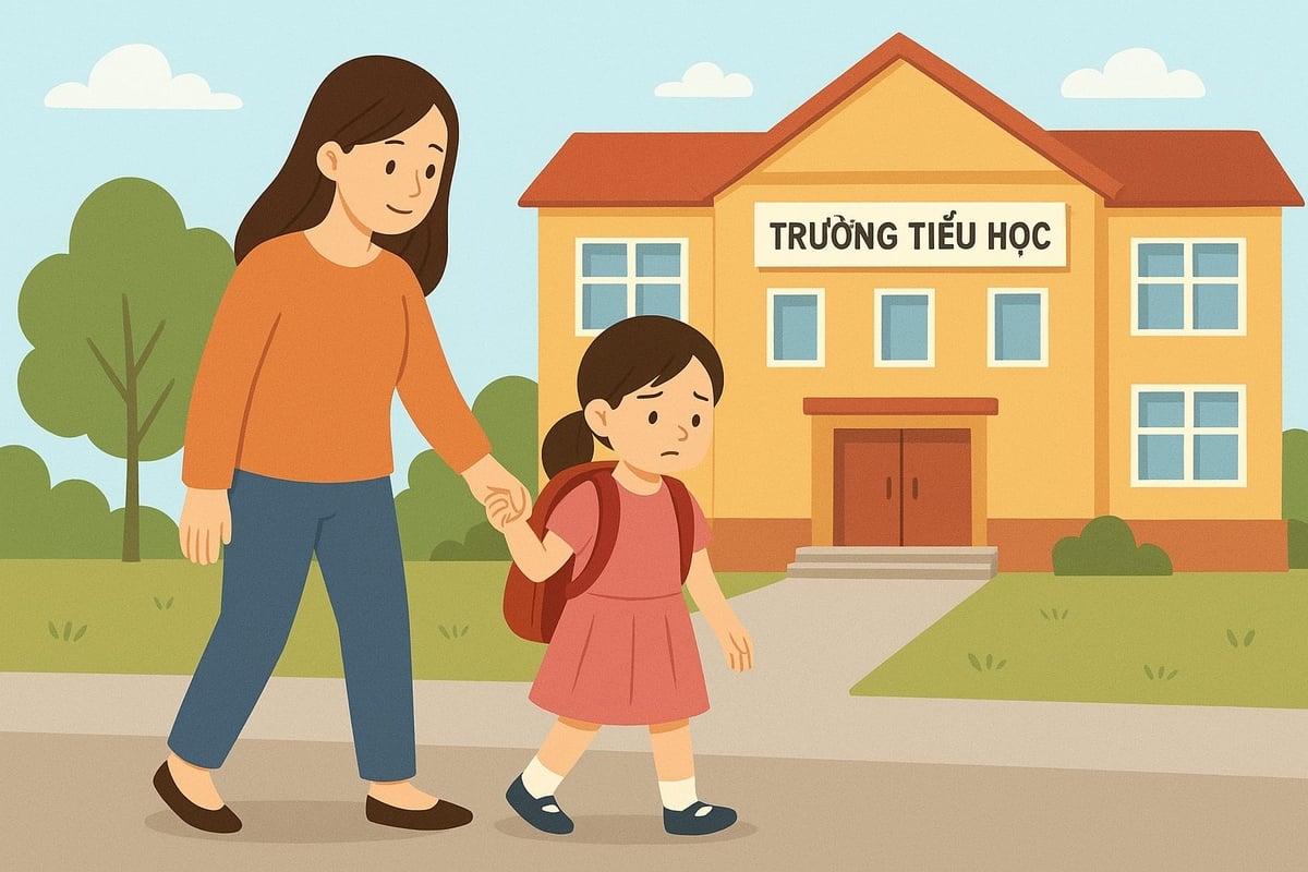 'Ngày đầu tiên đi học, mẹ dắt tay đến trường'. Ảnh: TL 'Ngày đầu tiên đi học, mẹ dắt tay đến trường'. Ảnh: TL