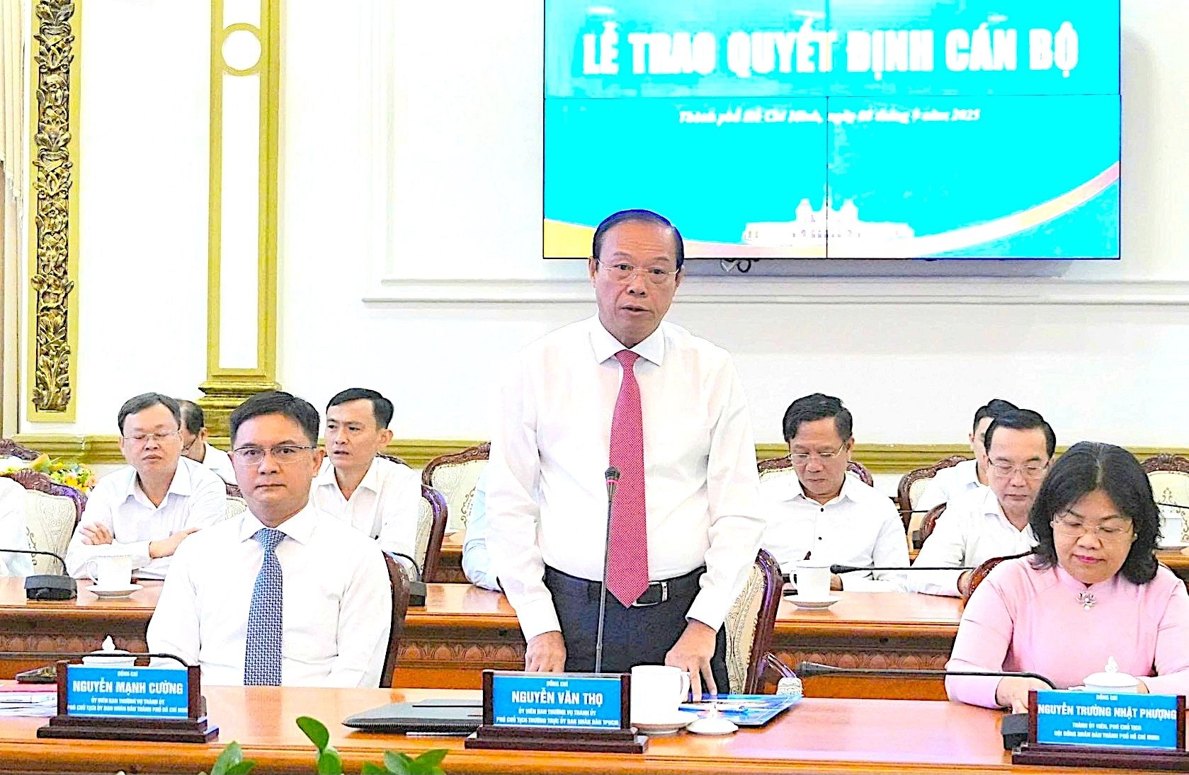 Phó Chủ tịch Thường trực UBND TP.HCM Nguyễn Văn Thọ phát biểu giao nhiệm vụ cho 4 lãnh đạo Ban quản lý Khu Nông nghiệp Công nghệ cao TP.HCM. Ảnh: Trung tâm Báo chí TP.HCM. Phó Chủ tịch Thường trực UBND TP.HCM Nguyễn Văn Thọ phát biểu giao nhiệm vụ cho 4 lãnh đạo Ban quản lý Khu Nông nghiệp Công nghệ cao TP.HCM. Ảnh: Trung tâm Báo chí TP.HCM.