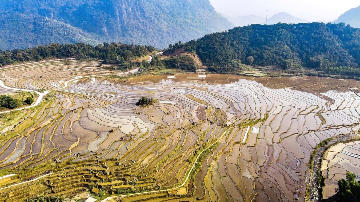 Mỗi mùa nước đổ, Pù Luông (Thanh Hóa) bước vào thời khắc đẹp nhất trong năm. Nước theo những con mương nhỏ đổ đầy các thửa ruộng bậc thang, trải dài theo triền núi, biến không gian canh tác quen thuộc thành những mặt gương khổng lồ phản chiếu mây trời và màu xanh núi rừng.