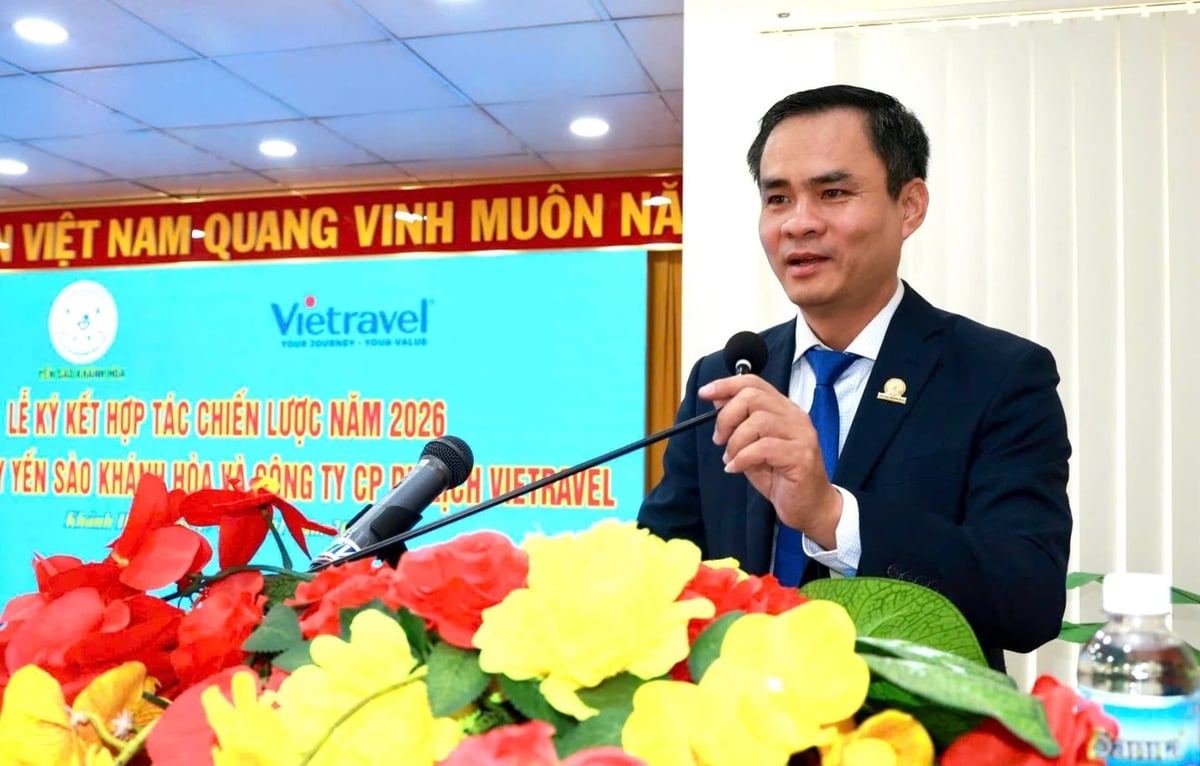 Ông Nguyễn Thanh Hải, Tổng Giám đốc Công ty Yến sào Khánh Hòa, phát biểu tại lễ ký kết. Ảnh: Quỳnh Châu.