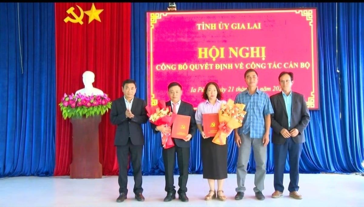 Trao quyết định của Ban Thường vụ Tỉnh ủy Gia Lai cho ông Lê Trung Toàn và bà Phạm Thị Thu Hằng. Ảnh: VK. 