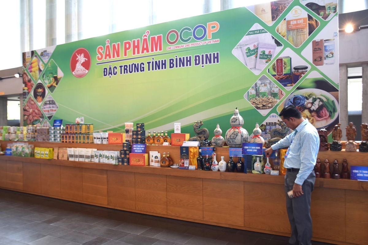 Gian hàng trưng bày sản phẩm OCOP của các địa phương phía đông Gia Lai. Ảnh: V.Đ.T.
