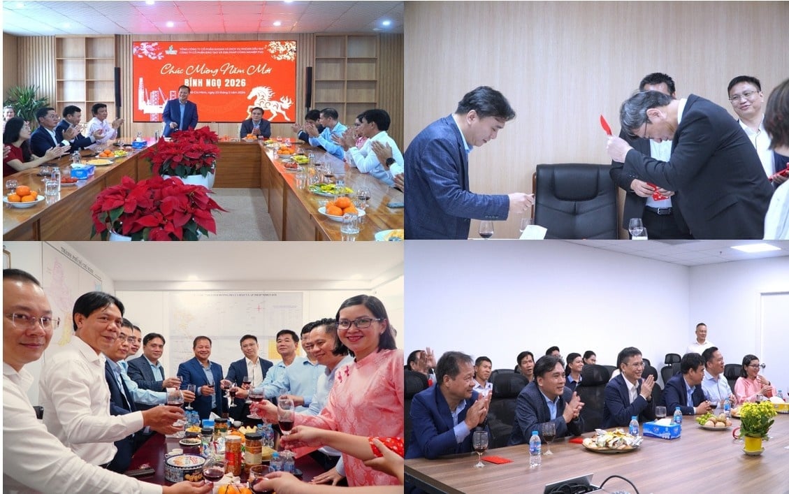 Gặp mặt tân niên và lì xì may mắn đầu năm tại các đơn vị PVD Training, PVD Baker Hughes, PVD Tubulars và NASOS. Ảnh: PV Drilling.