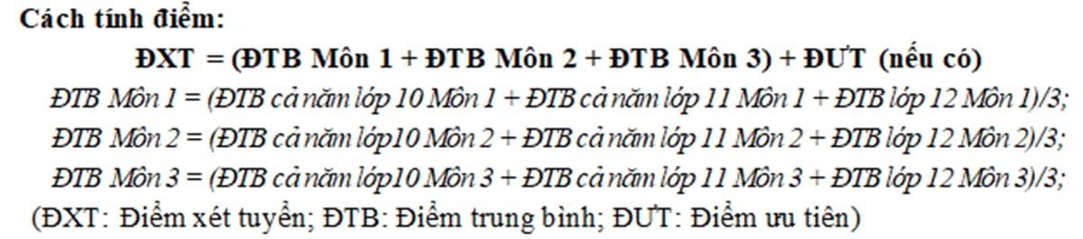 Cách tính điểm xét tuyển. Ảnh: EPU.