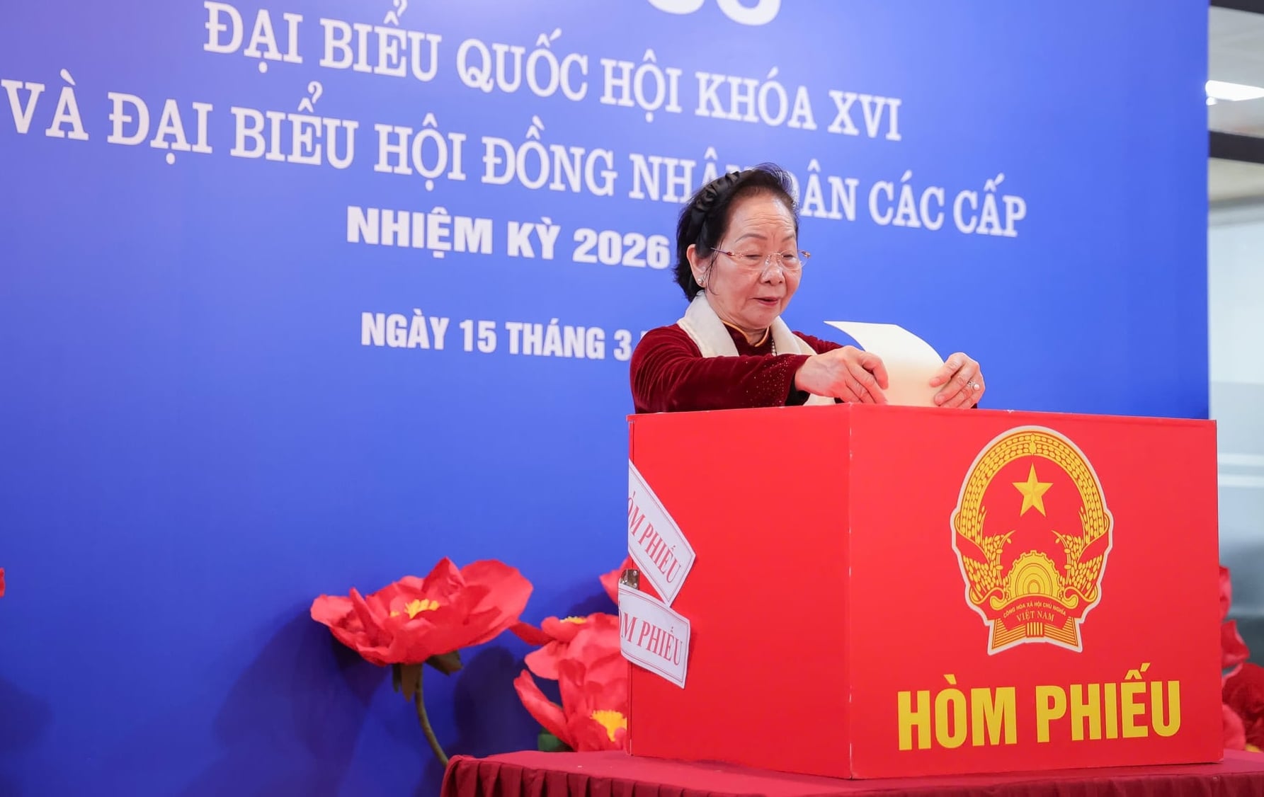 Nguyên Phó Chủ tịch nước Nguyễn Thị Doan bỏ phiếu bầu cử. Ảnh: Việt Anh.