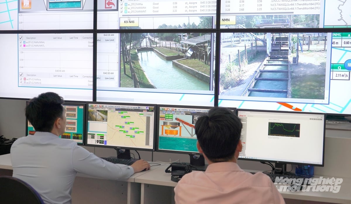 Hệ thống thủy lợi TP.HCM được vận hành linh hoạt, kết hợp công nghệ để đảm bảo cấp nước ổn định cho sản xuất nông nghiệp, chủ động ứng phó với mùa khô kéo dài và biến động thời tiết. Ảnh: Lê Bình.