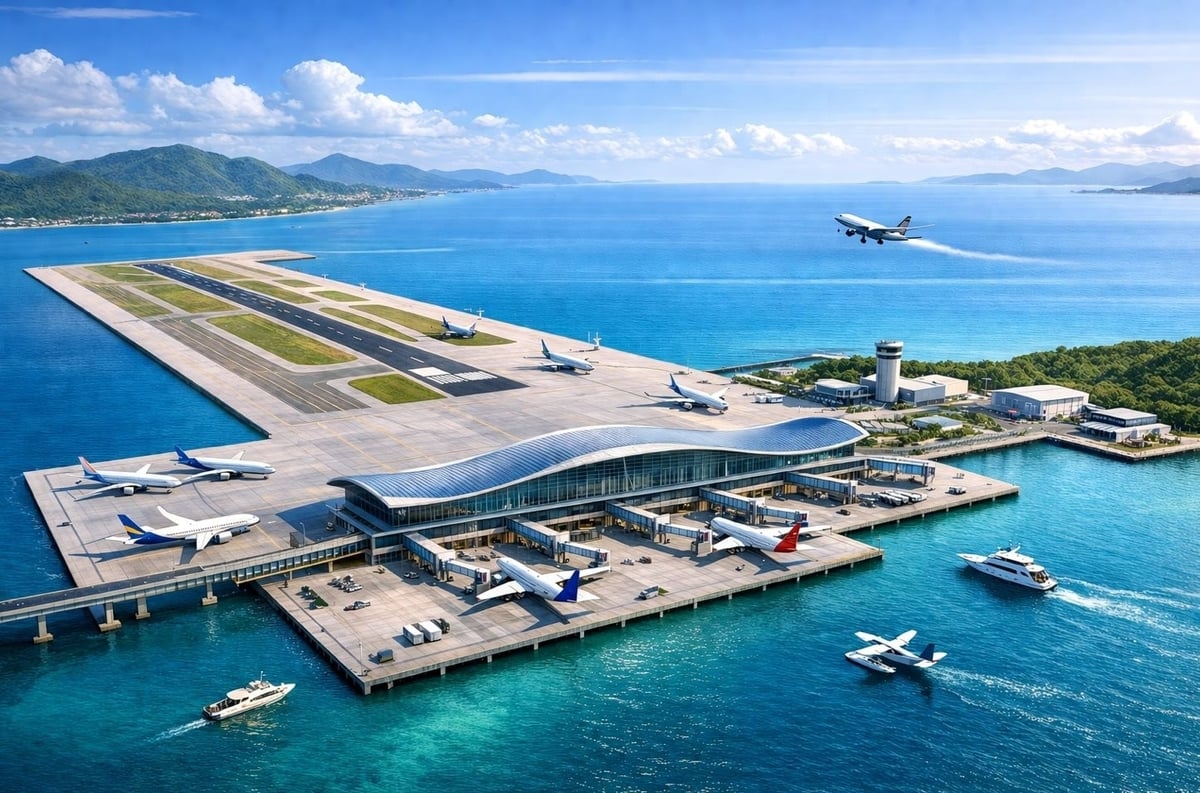 Sân bay Vân Phong được đề xuất xây dựng tại khu vực xã Vạn Thắng, tỉnh Khánh Hòa (khu vực huyện Vạn Ninh trước đây), cách TP Nha Trang khoảng 65km. Ảnh vẽ Al: Chinhphu.vn.