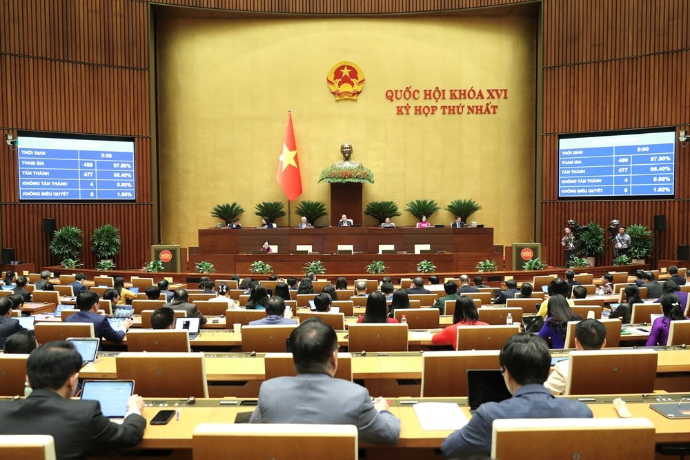Với đại đa số đại biểu tán thành, Quốc hội đã thông qua Nghị quyết về phát triển văn hoá Việt Nam. Ảnh: Quochoi.vn.