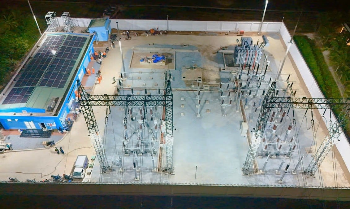 Công trình Trạm biến áp 110kV Tân Trụ được đóng điện thành công ngày 24/4/2026. Ảnh: EVNSPC.