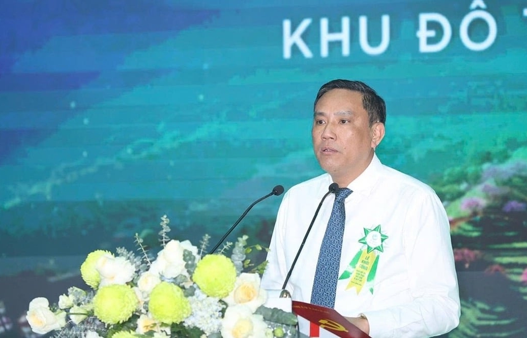 Ông Hoàng Giang, Phó Bí thư Thường trực Tỉnh uỷ Lào Cai phát biểu tại lễ khởi công. Ảnh: Bích Hợp.