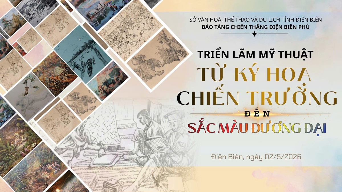 Triển lãm mỹ thuật 'Từ ký họa chiến trường đến sắc màu đương đại' tại Bảo tàng Chiến thắng Điện Biên Phủ, hành trình kết nối ký ức lịch sử với nghệ thuật hôm nay. Ảnh: Sở VHTT và DL.