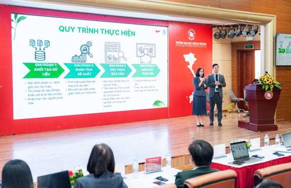 The organizers announce the implementation of the Net Zero model at the conference. Photo: Trung Nguyen.
