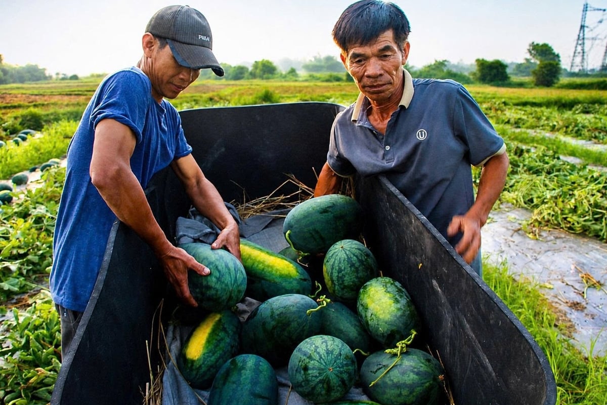 Dưa hấu năm nay đạt năng suất khá nhờ thời tiết thuận lợi, ít sâu bệnh. Ảnh: Lan Anh.