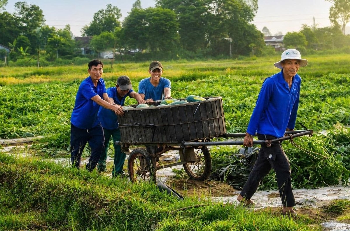 Liên kết sản xuất, dưa sau thu hoạch được doanh nghiệp bao tiêu với giá cam kết ổn định 6.000 đồng/kg. Ảnh: Lan Anh.