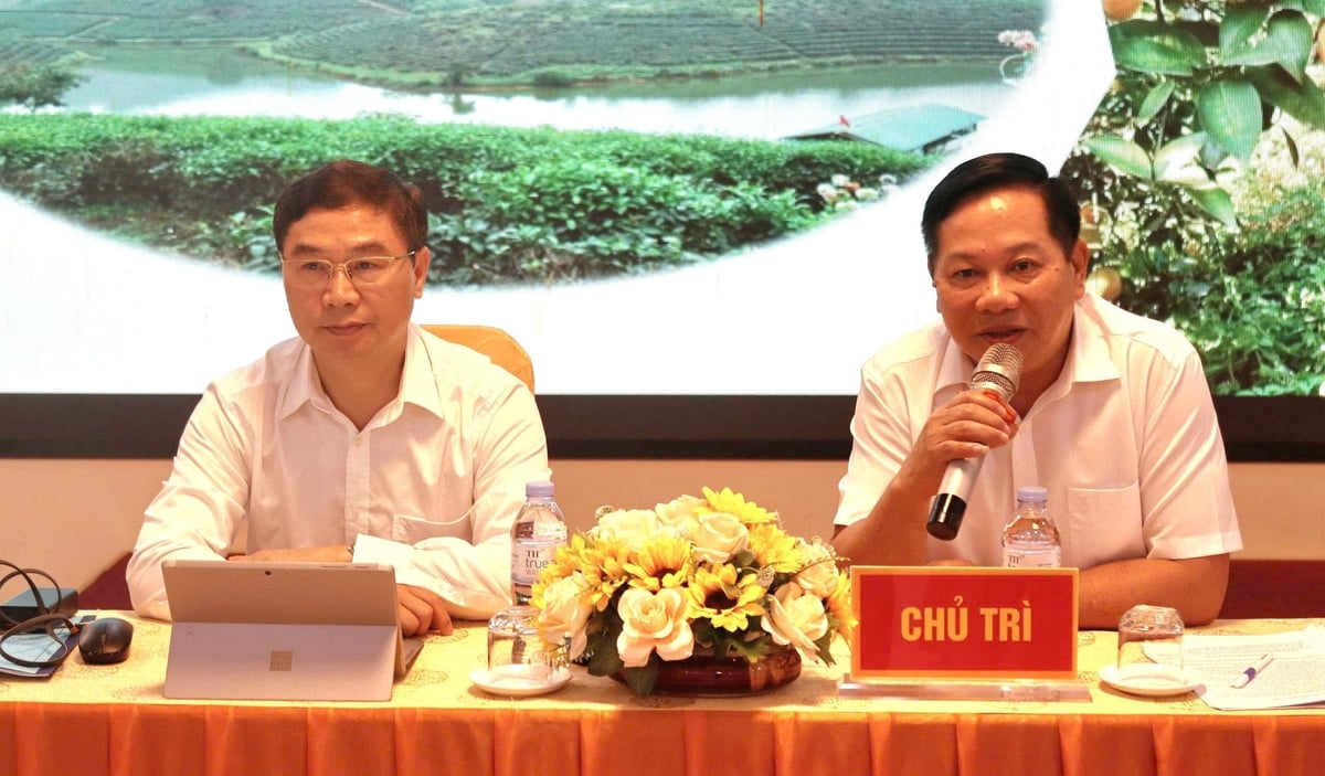 Ông Nguyễn Quý Dương (trái) - Phó Cục trưởng Cục Trồng trọt và Bảo vệ thực vật và ông Nguyễn Tuấn Lộc - Giám đốc Trung tâm Trồng trọt và Bảo vệ thực vật Khu IV đồng chủ trì hội nghị. Ảnh: Việt Khánh.