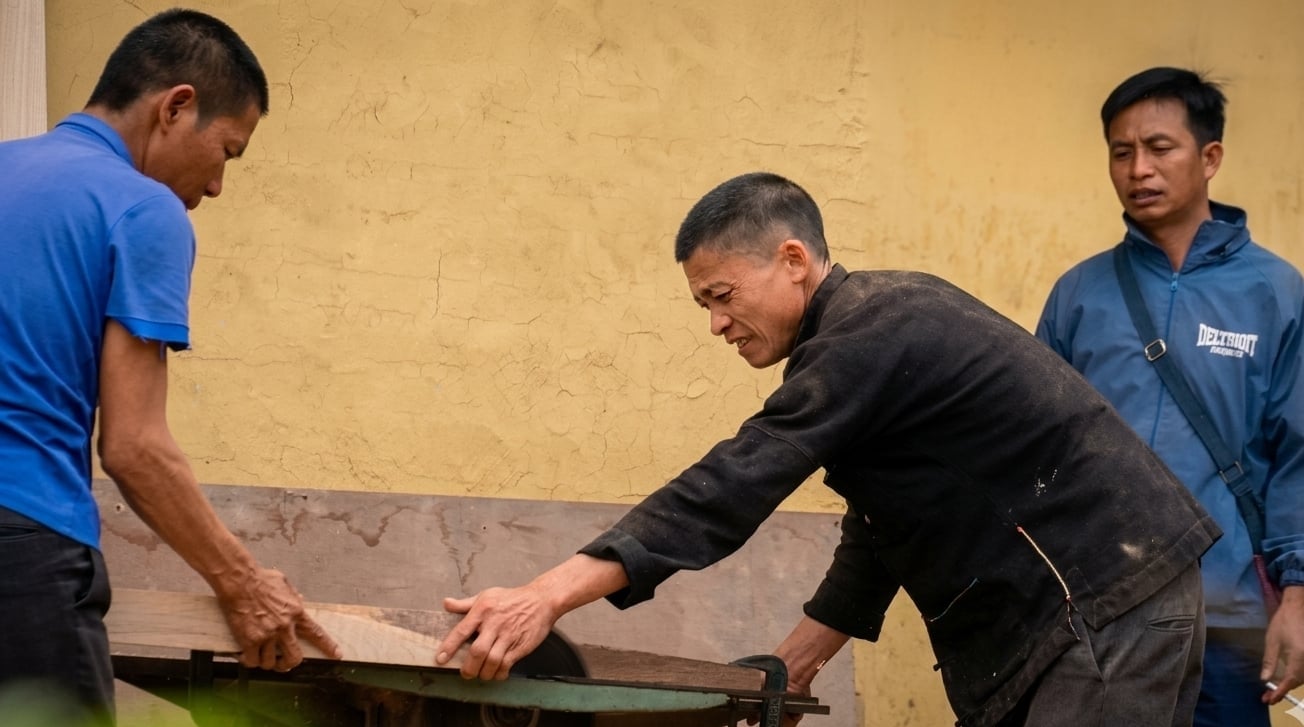 Mọi nguyên vật liệu xây dựng homestay đều do tự tay người dân Nậm Đăm chuẩn bị kỹ càng. Ảnh: Minh Toàn.