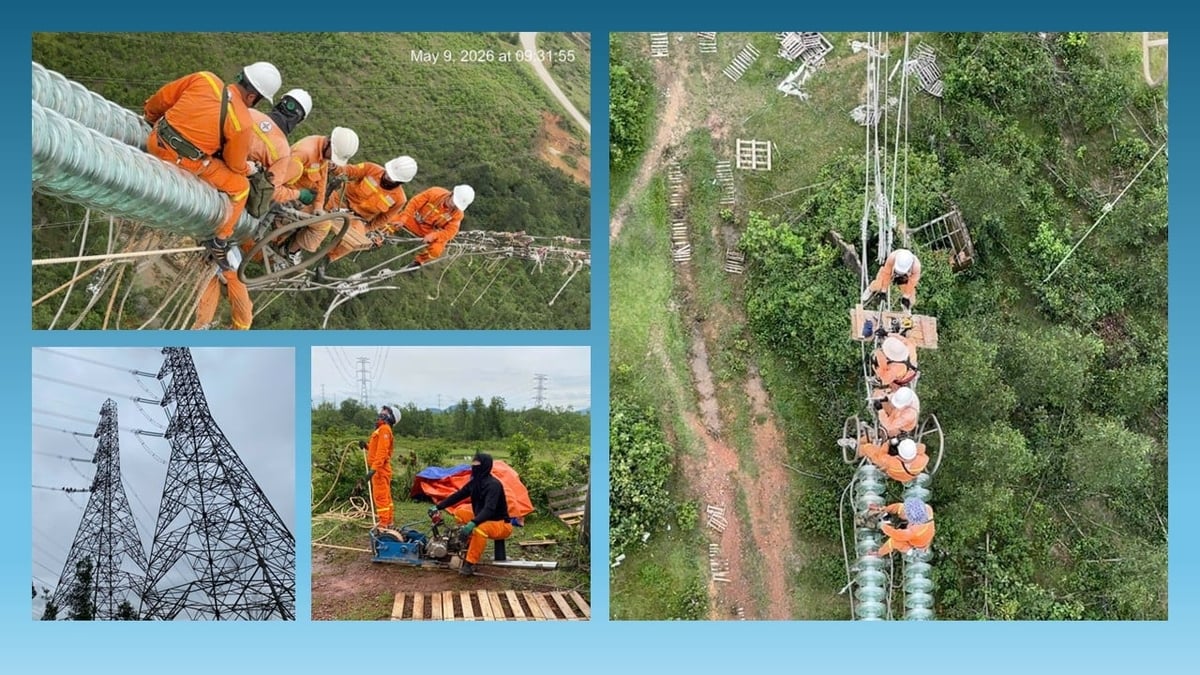 TTĐ Tây Bắc 1 hỗ trợ, tăng cường thi công thay chuỗi cách điện néo kép tại vị trí 23B. Ảnh: Lê Đoàn.