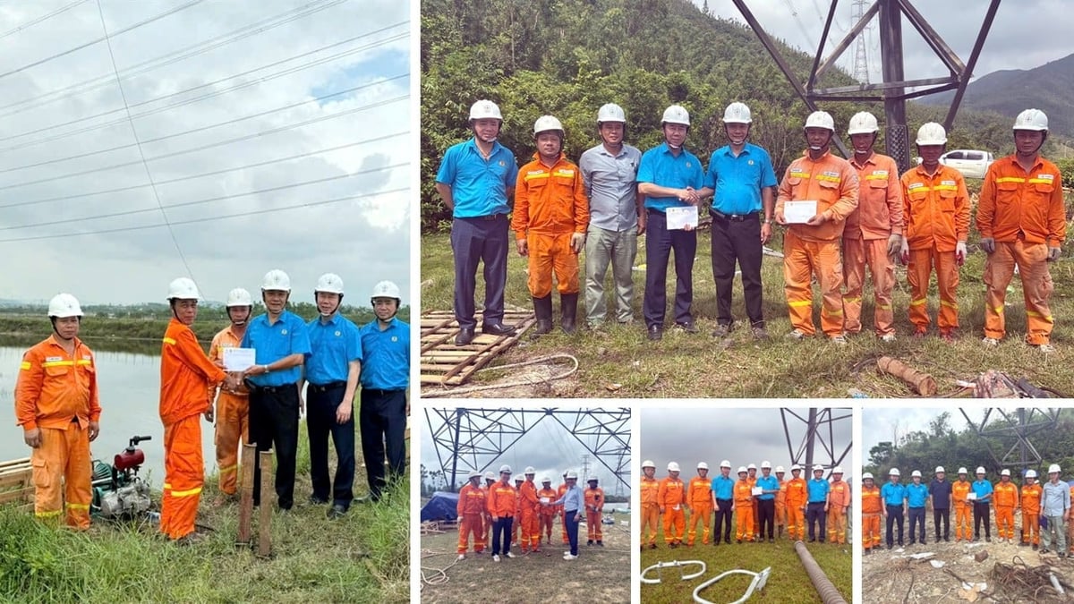 Đoàn công tác Công đoàn PTC1 do ông Nguyễn Toàn Thắng - Chủ tịch Công đoàn dẫn đầu đến tận các vị trí thi công thăm hỏi, trao quà cho các đơn vị tham gia thi công. Ảnh: Truyền tải điện 1.