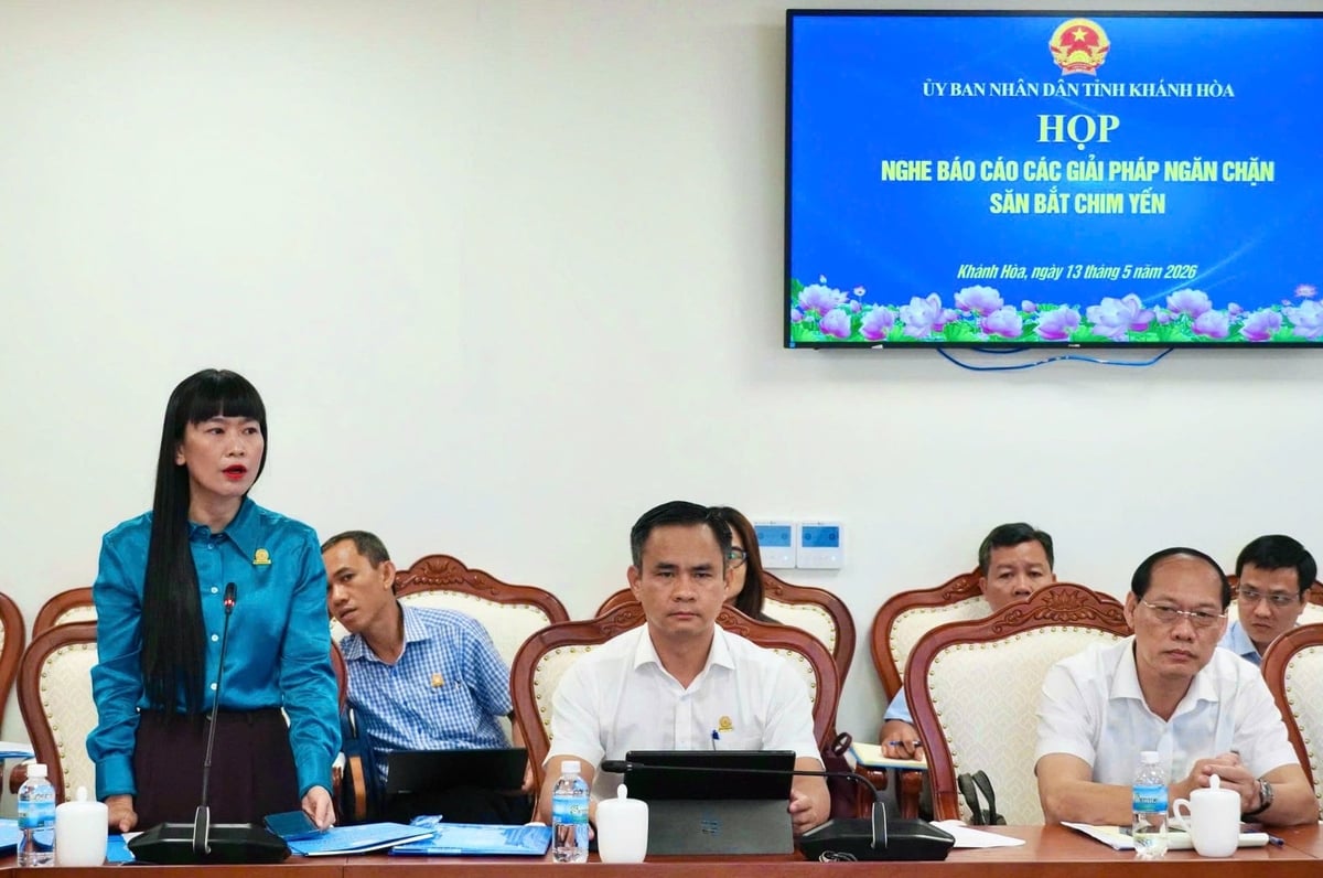 Bà Trịnh Thị Hồng Vân, Chủ tịch Hội đồng thành viên Công ty Yến sào Khánh Hòa phát biểu tại hội nghị. Ảnh: C.Hảo.
