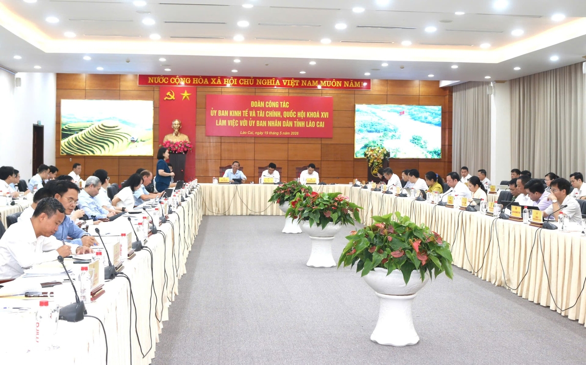 Quang cảnh buổi làm việc của Đoàn công tác của Ủy ban Kinh tế và Tài chính Quốc hội khóa XVI với tỉnh Lào Cai. Ảnh: Thảo Châu.