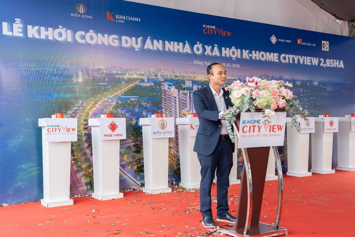 Ông Võ Tiến Dũng - Giám đốc Khối xây lắp công ty Phước Thành phát biểu tại buổi lễ. Ảnh: Kim Oanh Land.