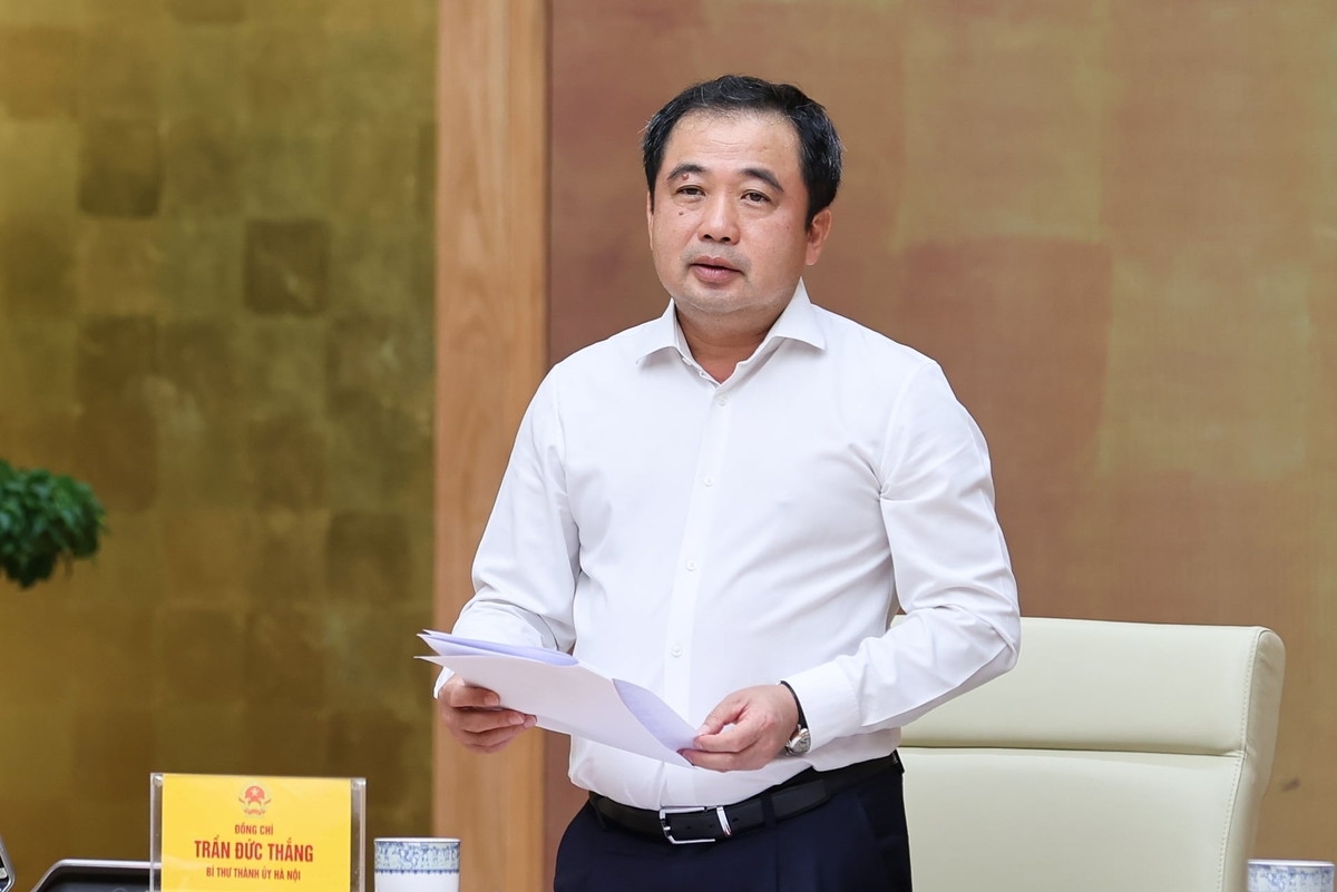 Bí thư Thành ủy Hà Nội Trần Đức Thắng phát biểu. Ảnh: VGP.